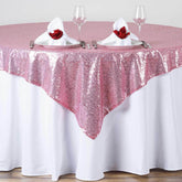Sequin 72"x72" Table Overlay Square Tablecloth Pink - Sparkly Table Cover